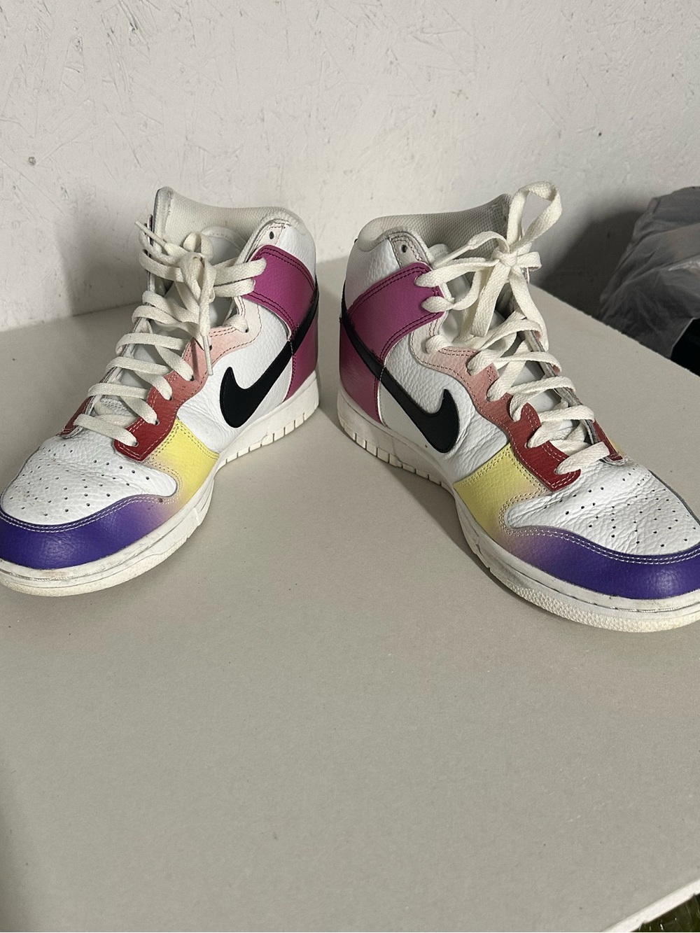 Nike Kids High-Top Sneakers in White with Purple, Red, Yellow and Pink Accents - Picture 4 of 6